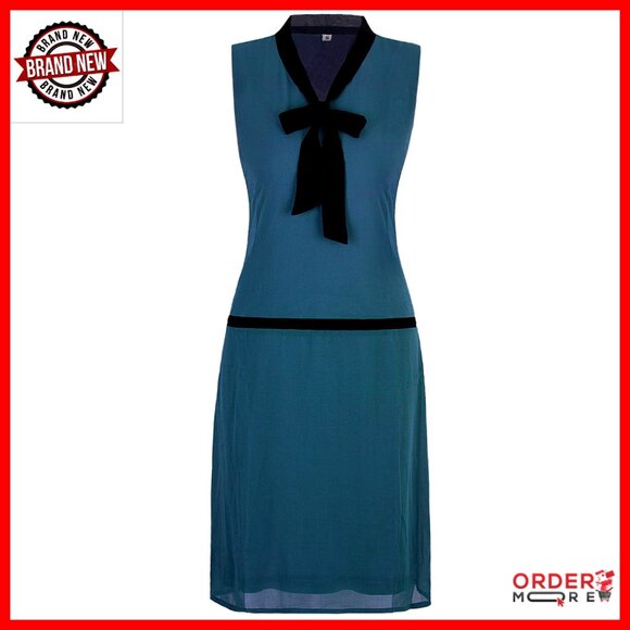 Dresses & Skirts - Chiffon Midi Flapper Dress V-Neck Zipper Side Gatsby Party